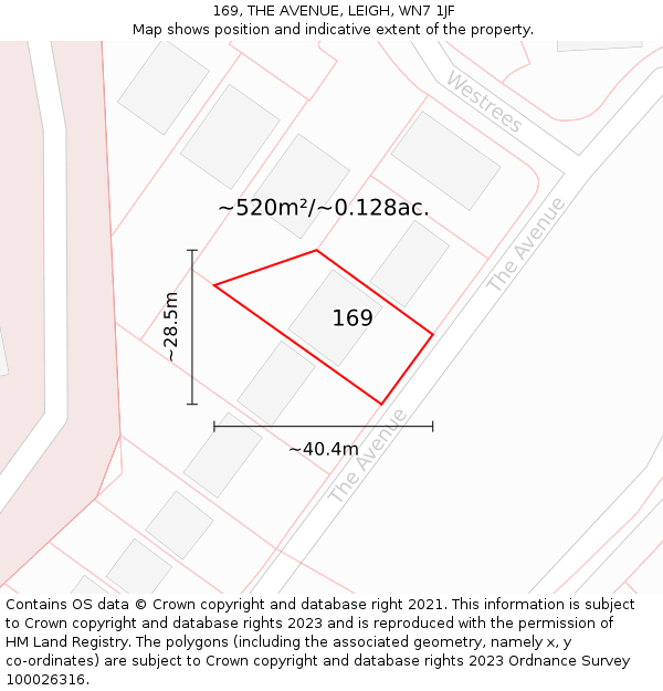 169, THE AVENUE, LEIGH, WN7 1JF: Plot and title map