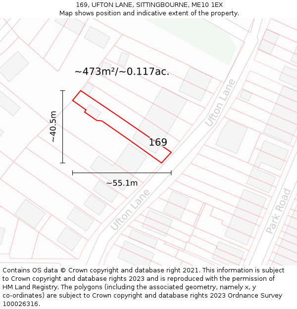 169, UFTON LANE, SITTINGBOURNE, ME10 1EX: Plot and title map