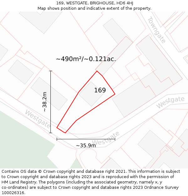 169, WESTGATE, BRIGHOUSE, HD6 4HJ: Plot and title map