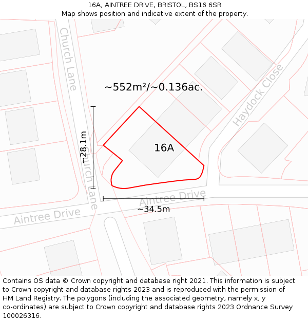 16A, AINTREE DRIVE, BRISTOL, BS16 6SR: Plot and title map