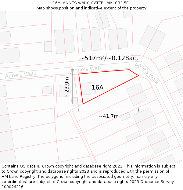 16A, ANNES WALK, CATERHAM, CR3 5EL: Plot and title map