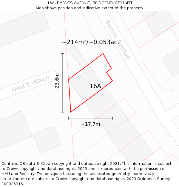 16A, BARNES AVENUE, BRIDGEND, CF31 4TT: Plot and title map