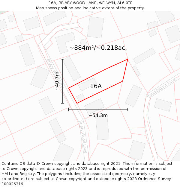 16A, BRIARY WOOD LANE, WELWYN, AL6 0TF: Plot and title map