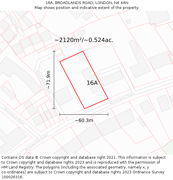 16A, BROADLANDS ROAD, LONDON, N6 4AN: Plot and title map