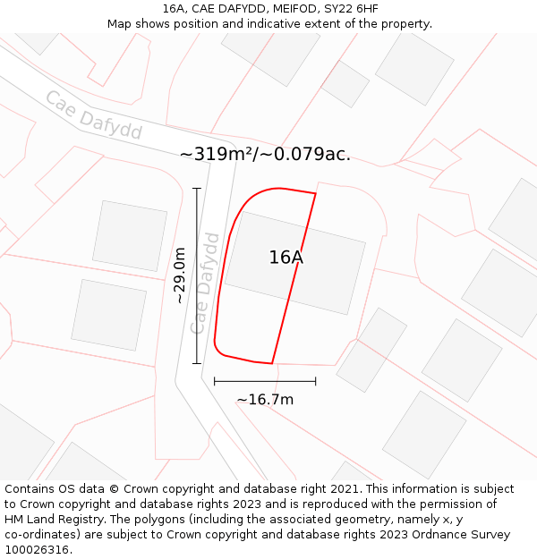 16A, CAE DAFYDD, MEIFOD, SY22 6HF: Plot and title map