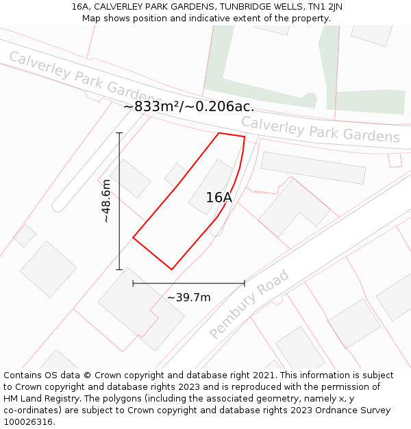 16A, CALVERLEY PARK GARDENS, TUNBRIDGE WELLS, TN1 2JN: Plot and title map