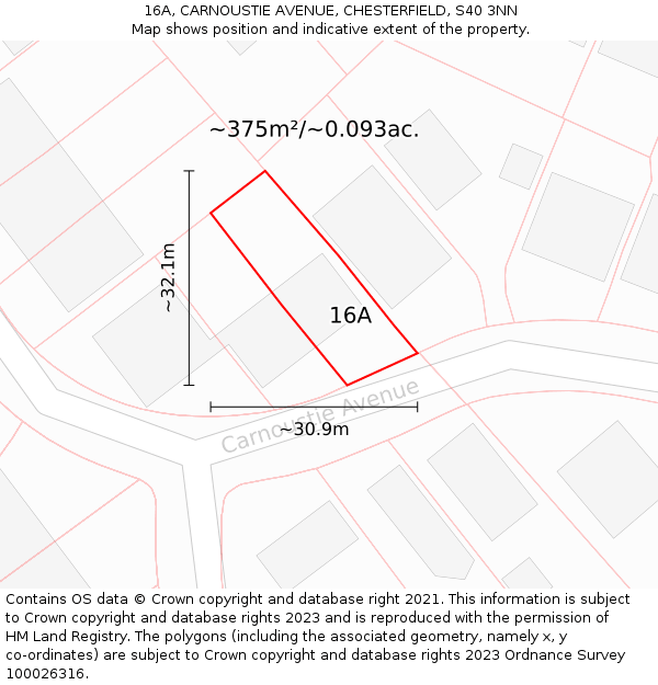 16A, CARNOUSTIE AVENUE, CHESTERFIELD, S40 3NN: Plot and title map