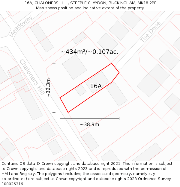 16A, CHALONERS HILL, STEEPLE CLAYDON, BUCKINGHAM, MK18 2PE: Plot and title map