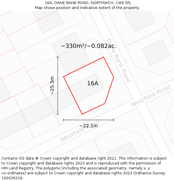 16A, DANE BANK ROAD, NORTHWICH, CW9 5PJ: Plot and title map