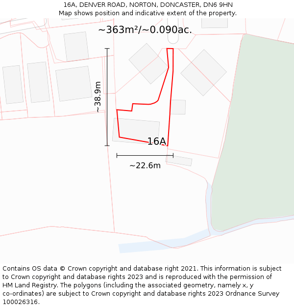 16A, DENVER ROAD, NORTON, DONCASTER, DN6 9HN: Plot and title map