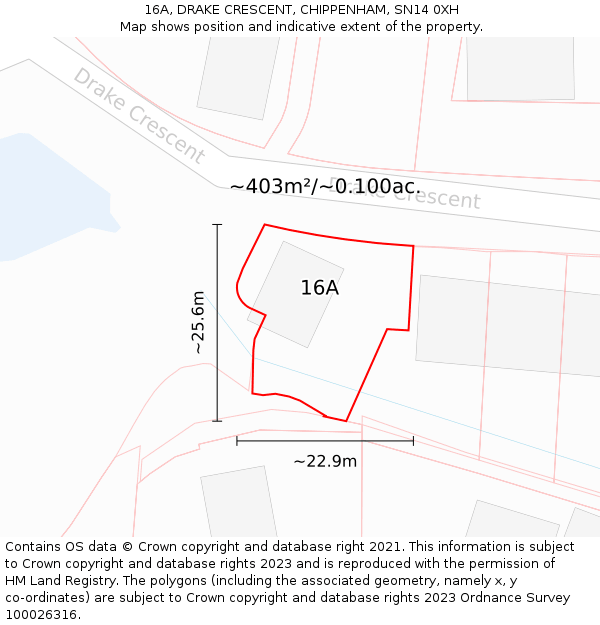 16A, DRAKE CRESCENT, CHIPPENHAM, SN14 0XH: Plot and title map