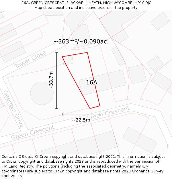 16A, GREEN CRESCENT, FLACKWELL HEATH, HIGH WYCOMBE, HP10 9JQ: Plot and title map