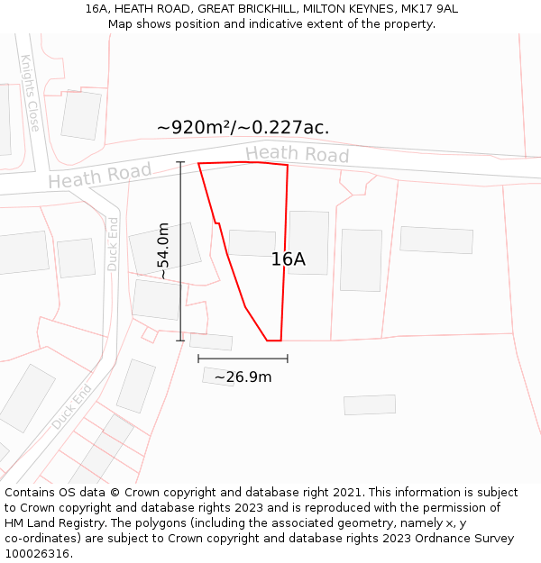 16A, HEATH ROAD, GREAT BRICKHILL, MILTON KEYNES, MK17 9AL: Plot and title map