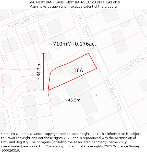 16A, HEST BANK LANE, HEST BANK, LANCASTER, LA2 6DB: Plot and title map