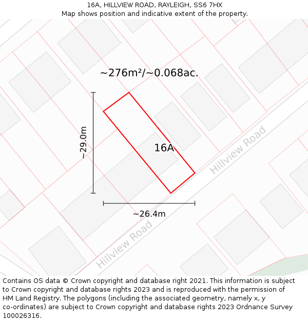 16A, HILLVIEW ROAD, RAYLEIGH, SS6 7HX: Plot and title map