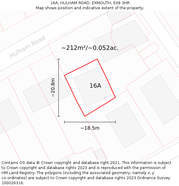 16A, HULHAM ROAD, EXMOUTH, EX8 3HR: Plot and title map