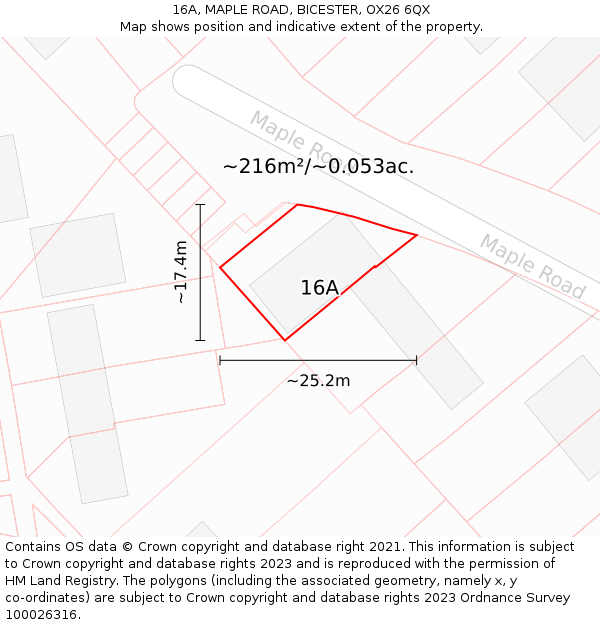 16A, MAPLE ROAD, BICESTER, OX26 6QX: Plot and title map