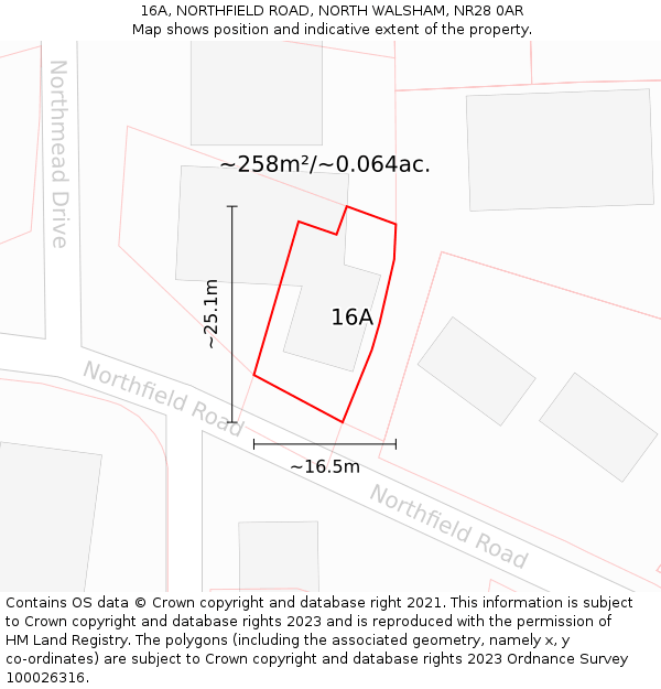 16A, NORTHFIELD ROAD, NORTH WALSHAM, NR28 0AR: Plot and title map