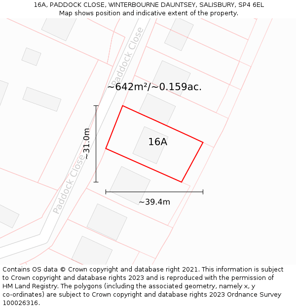 16A, PADDOCK CLOSE, WINTERBOURNE DAUNTSEY, SALISBURY, SP4 6EL: Plot and title map