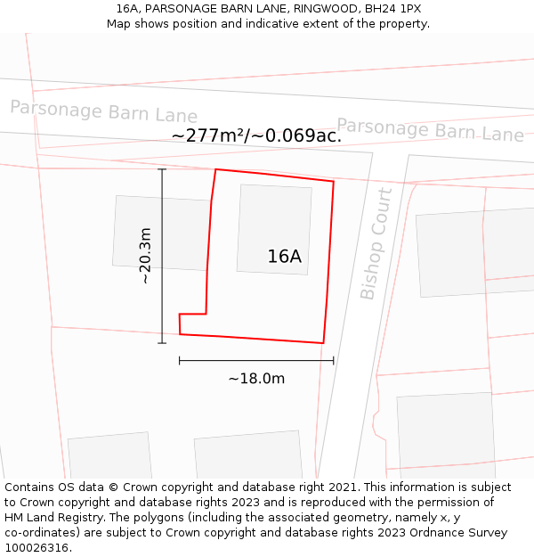 16A, PARSONAGE BARN LANE, RINGWOOD, BH24 1PX: Plot and title map