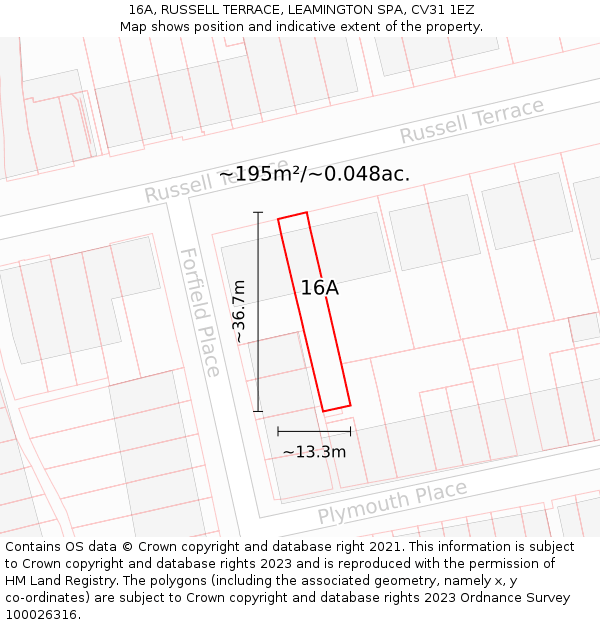 16A, RUSSELL TERRACE, LEAMINGTON SPA, CV31 1EZ: Plot and title map