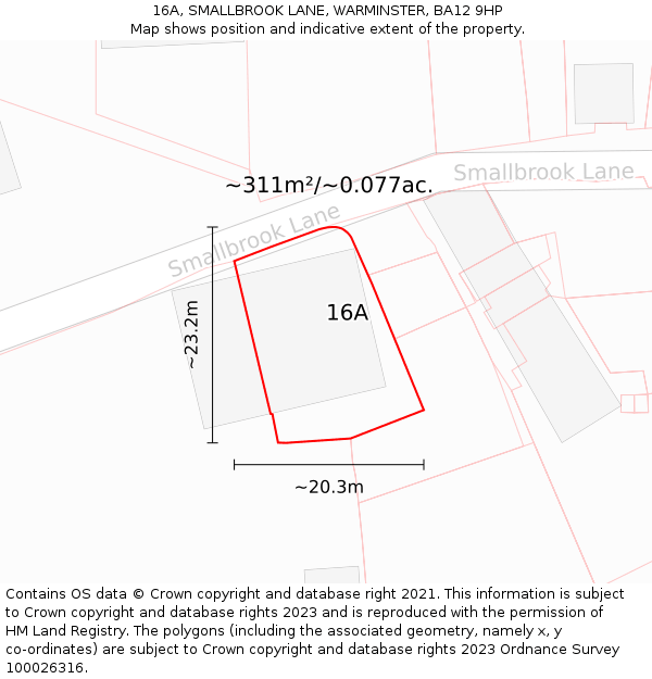 16A, SMALLBROOK LANE, WARMINSTER, BA12 9HP: Plot and title map