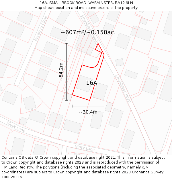 16A, SMALLBROOK ROAD, WARMINSTER, BA12 9LN: Plot and title map