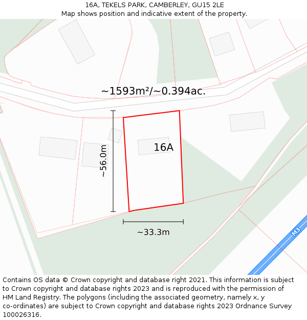 16A, TEKELS PARK, CAMBERLEY, GU15 2LE: Plot and title map