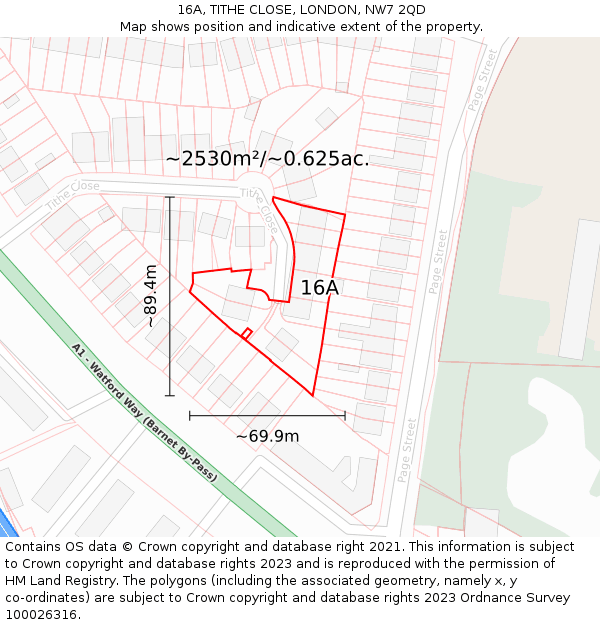 16A, TITHE CLOSE, LONDON, NW7 2QD: Plot and title map