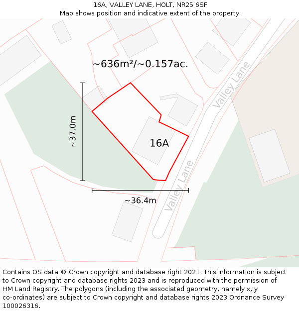 16A, VALLEY LANE, HOLT, NR25 6SF: Plot and title map