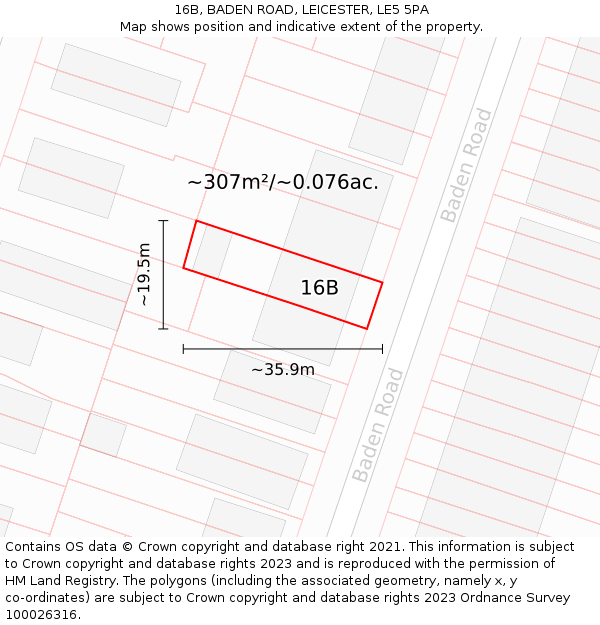 16B, BADEN ROAD, LEICESTER, LE5 5PA: Plot and title map