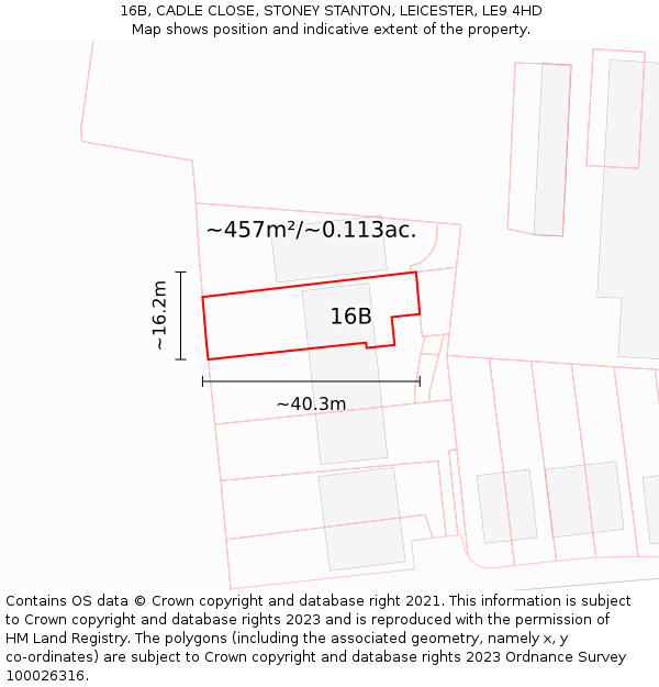 16B, CADLE CLOSE, STONEY STANTON, LEICESTER, LE9 4HD: Plot and title map