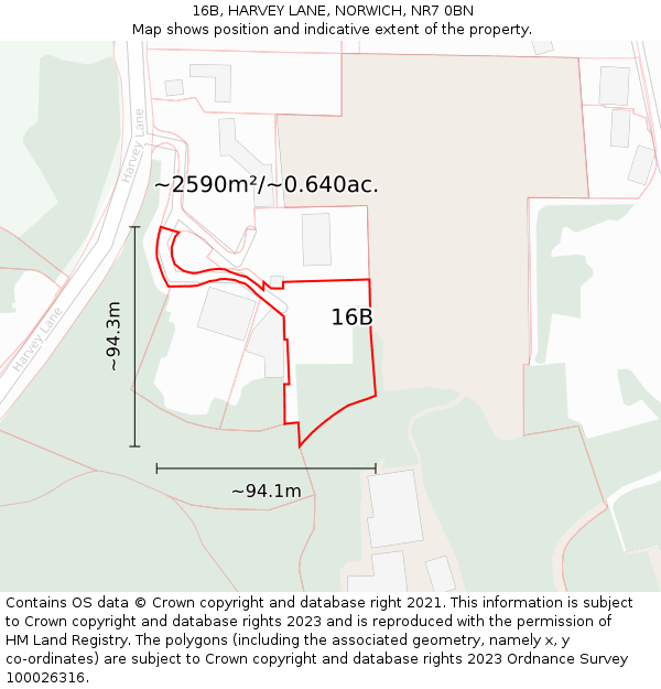 16B, HARVEY LANE, NORWICH, NR7 0BN: Plot and title map