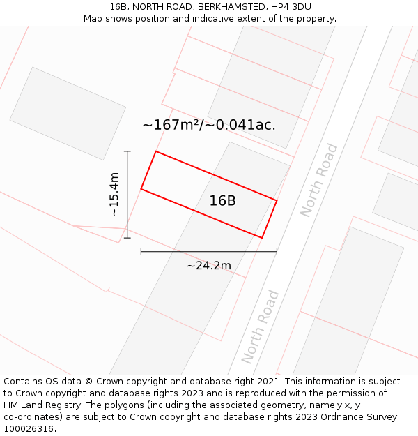 16B, NORTH ROAD, BERKHAMSTED, HP4 3DU: Plot and title map