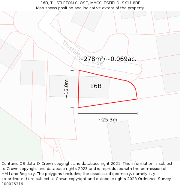 16B, THISTLETON CLOSE, MACCLESFIELD, SK11 8BE: Plot and title map