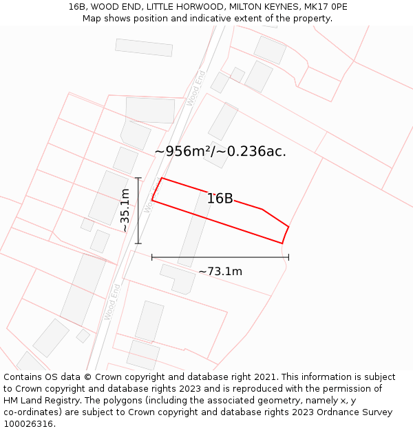 16B, WOOD END, LITTLE HORWOOD, MILTON KEYNES, MK17 0PE: Plot and title map