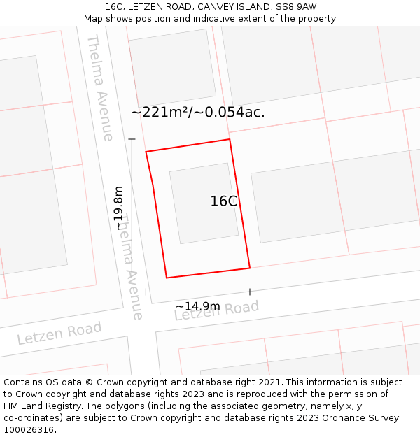 16C, LETZEN ROAD, CANVEY ISLAND, SS8 9AW: Plot and title map