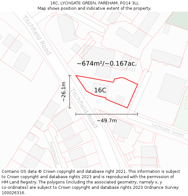 16C, LYCHGATE GREEN, FAREHAM, PO14 3LL: Plot and title map