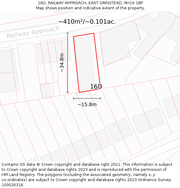 16D, RAILWAY APPROACH, EAST GRINSTEAD, RH19 1BP: Plot and title map