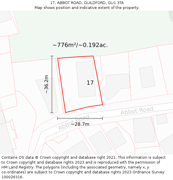 17, ABBOT ROAD, GUILDFORD, GU1 3TA: Plot and title map