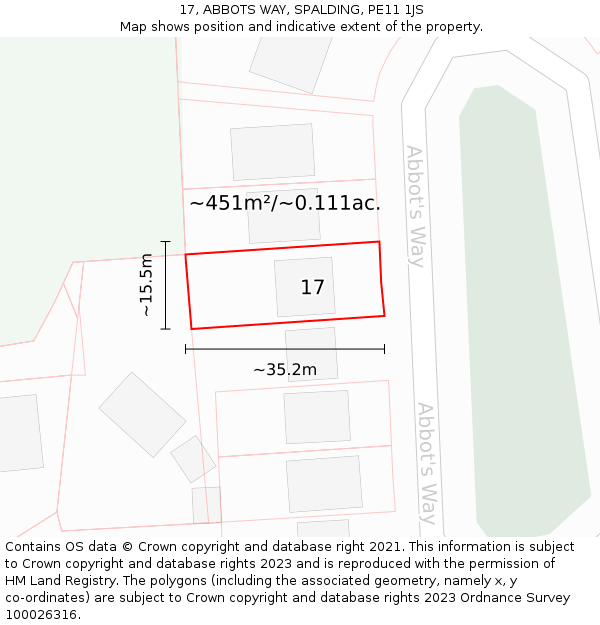 17, ABBOTS WAY, SPALDING, PE11 1JS: Plot and title map