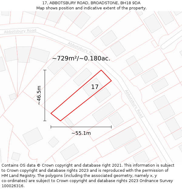 17, ABBOTSBURY ROAD, BROADSTONE, BH18 9DA: Plot and title map