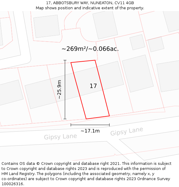 17, ABBOTSBURY WAY, NUNEATON, CV11 4GB: Plot and title map