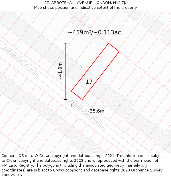 17, ABBOTSHALL AVENUE, LONDON, N14 7JU: Plot and title map