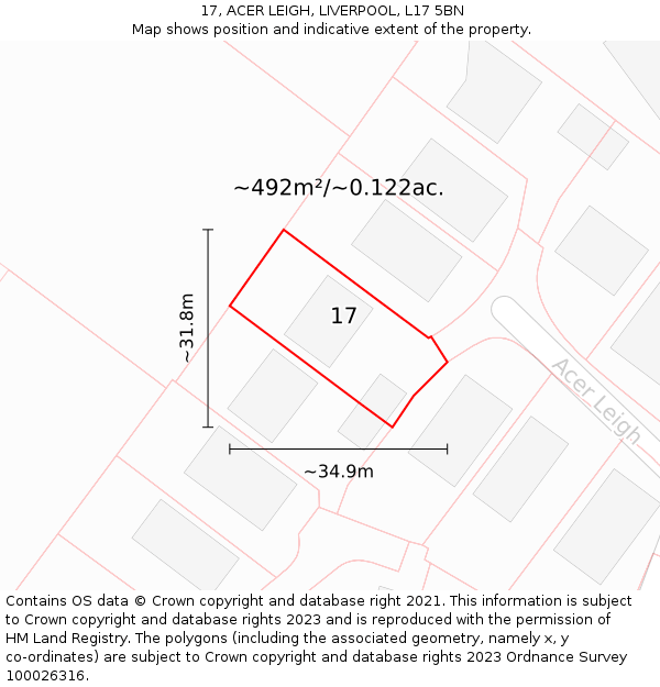 17, ACER LEIGH, LIVERPOOL, L17 5BN: Plot and title map