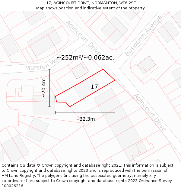 17, AGINCOURT DRIVE, NORMANTON, WF6 2SE: Plot and title map