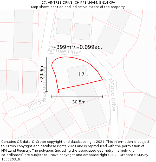 17, AINTREE DRIVE, CHIPPENHAM, SN14 0FA: Plot and title map