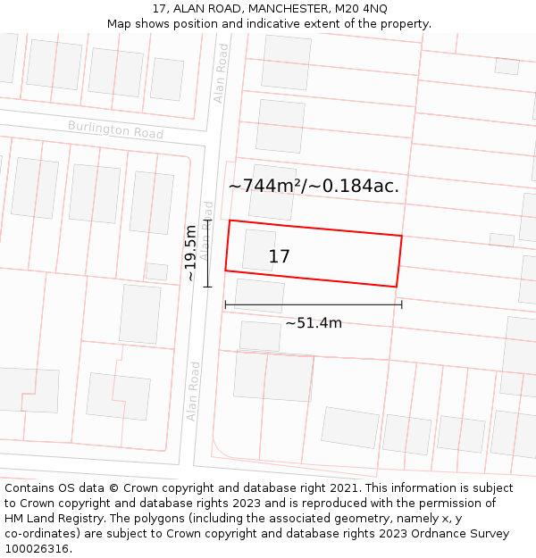 17, ALAN ROAD, MANCHESTER, M20 4NQ: Plot and title map