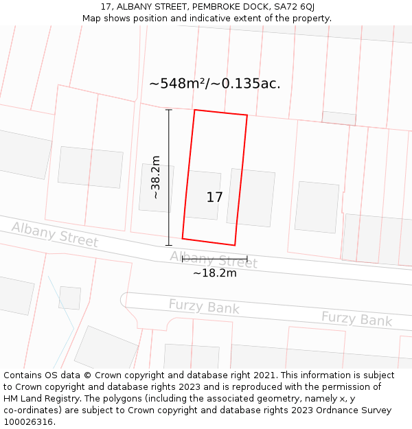 17, ALBANY STREET, PEMBROKE DOCK, SA72 6QJ: Plot and title map