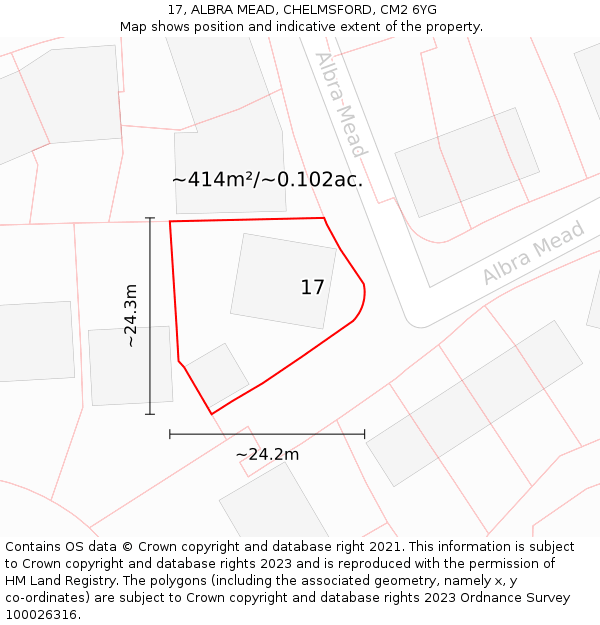 17, ALBRA MEAD, CHELMSFORD, CM2 6YG: Plot and title map